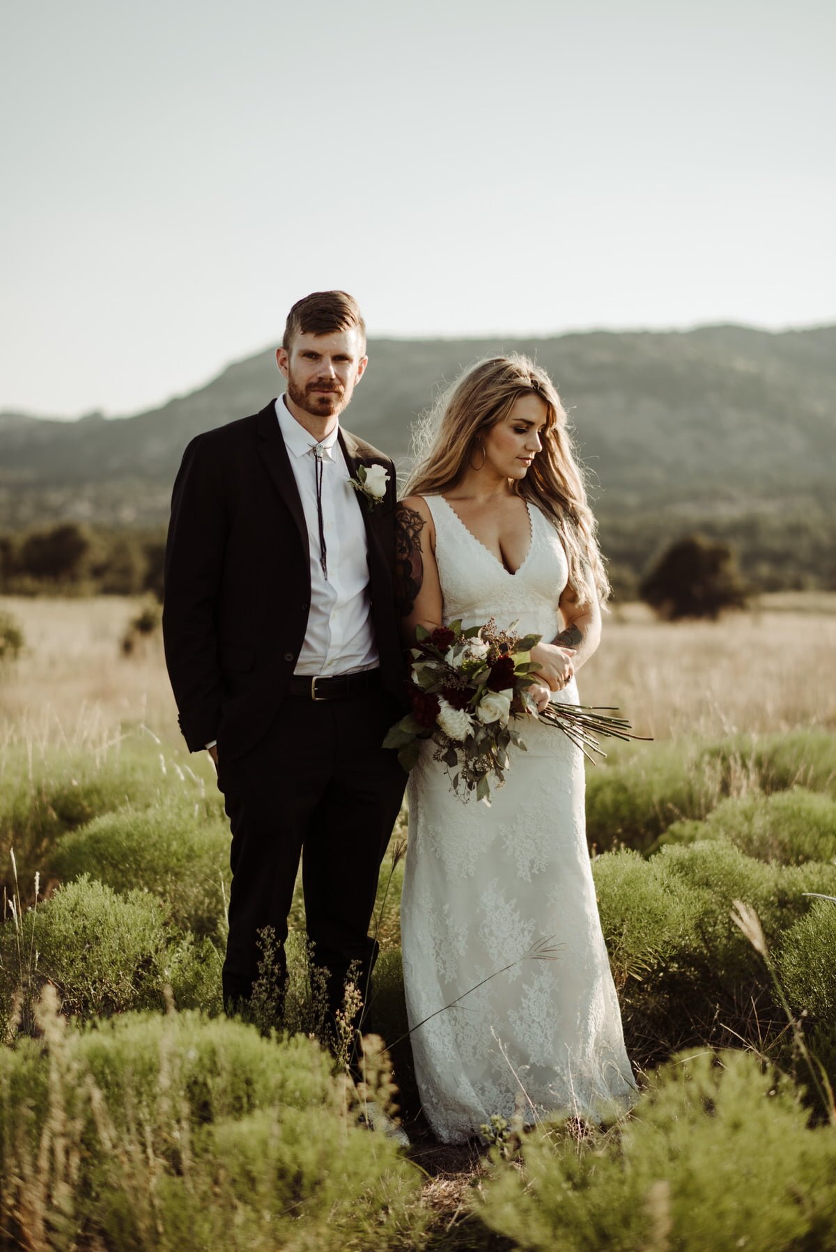 bride and groom session in the mountains