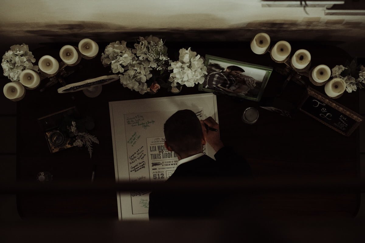 guests signing guest book at wedding