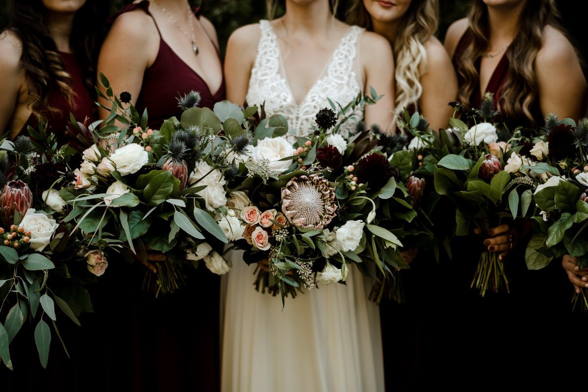 detail photo of bridesmaids and bouquets