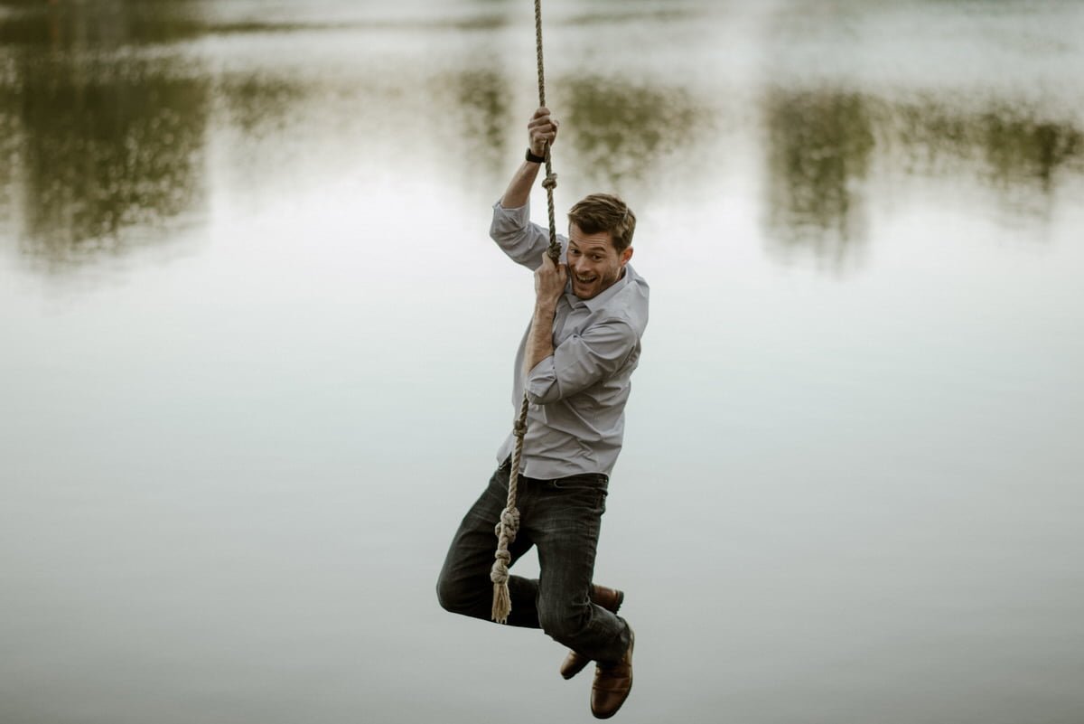 engagement session with rope swing