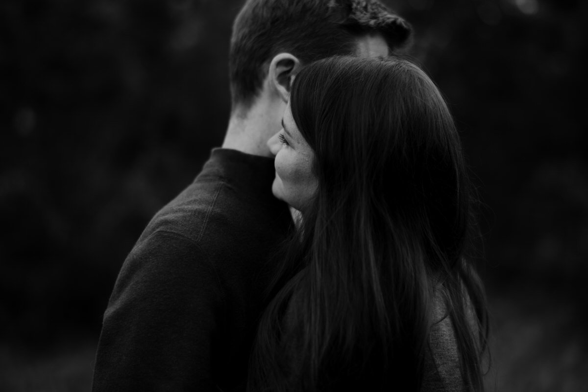 intimate black and white engagement photo
