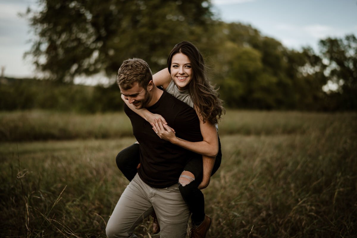 piggy back ride during engagement session