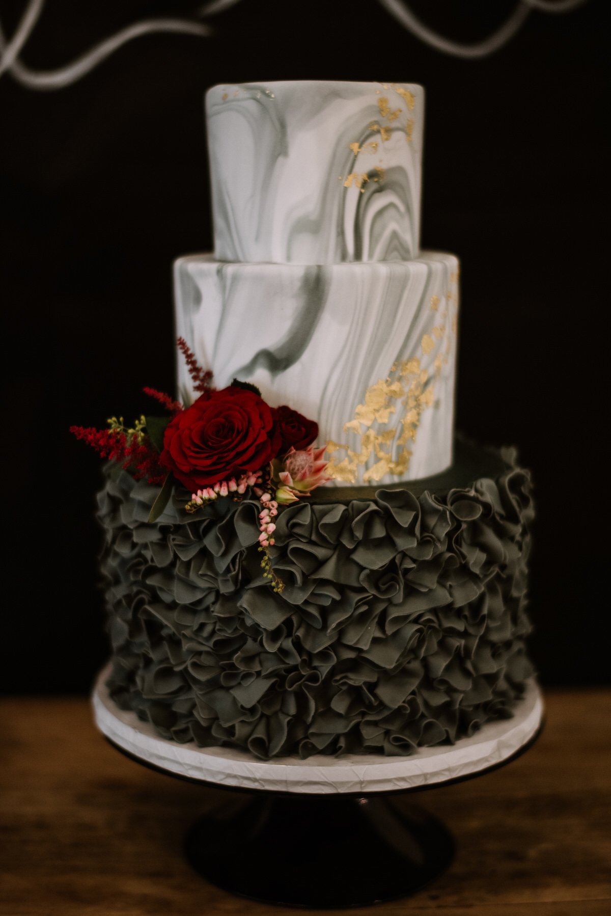 dark and marble wedding cake