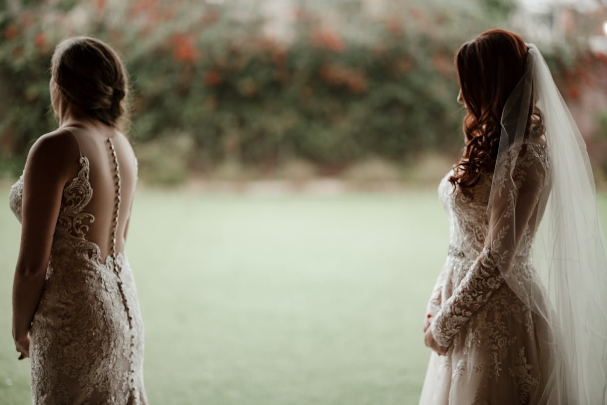two brides during their first look