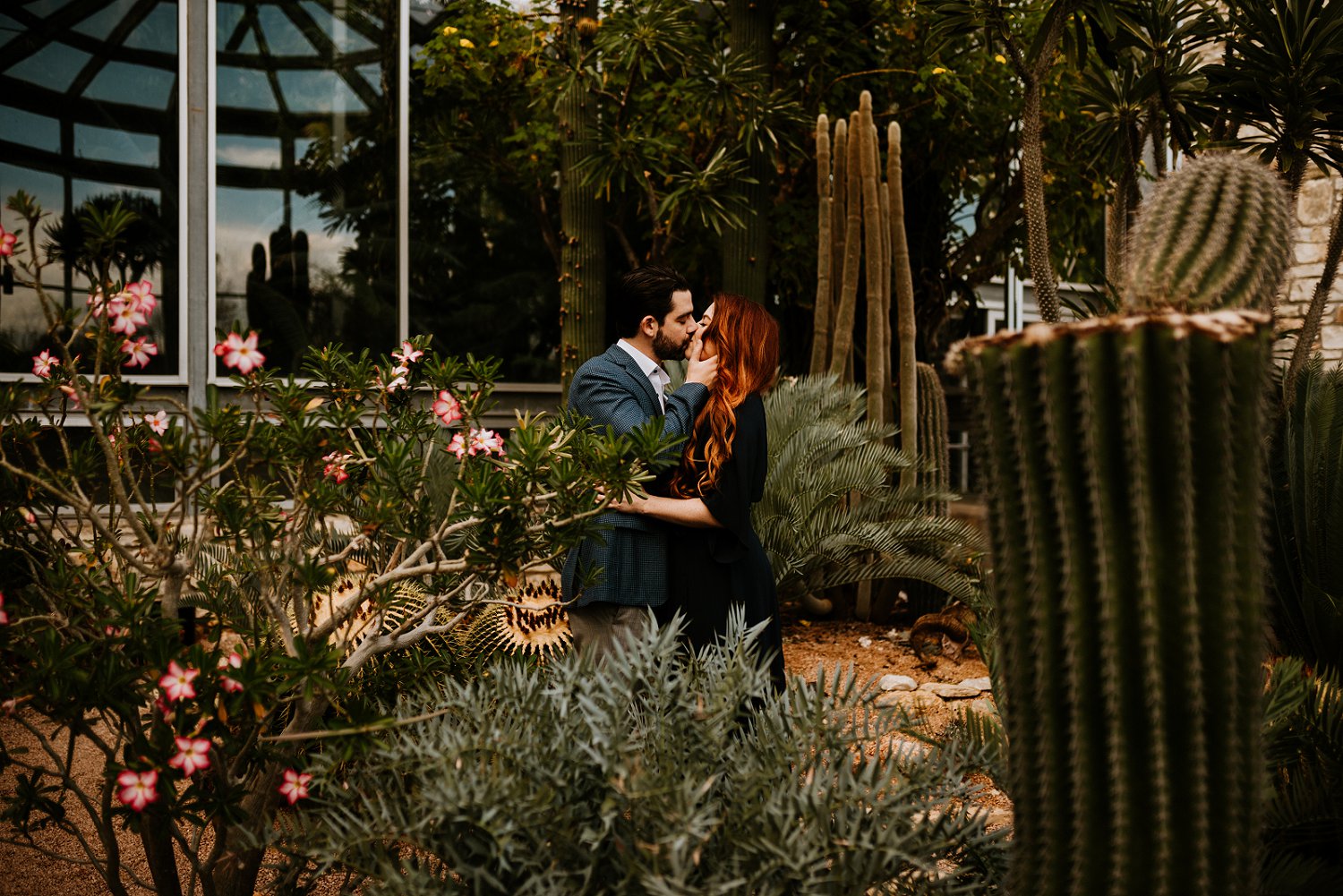 greenhouse at driftwood engagement session