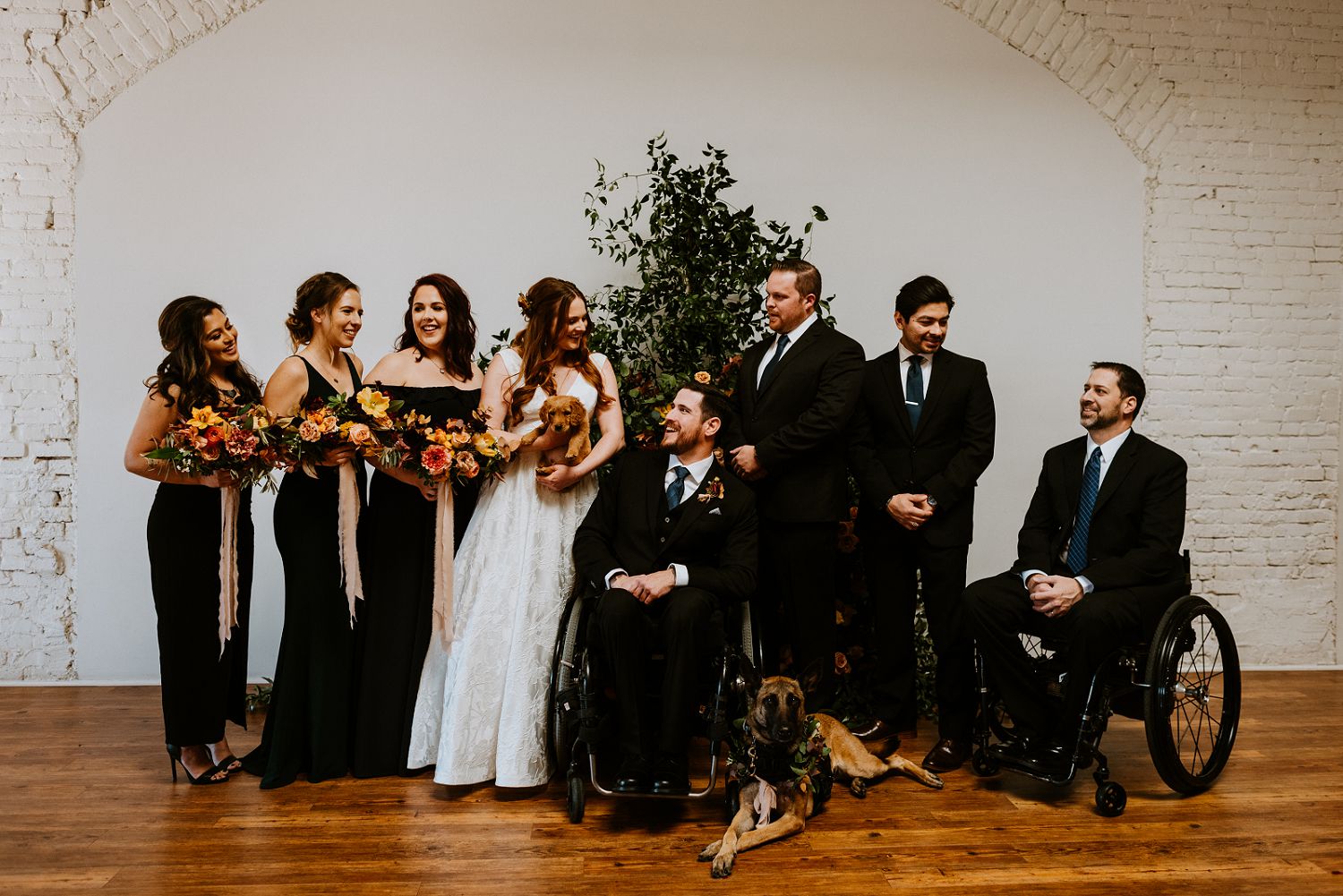 wedding party with dogs