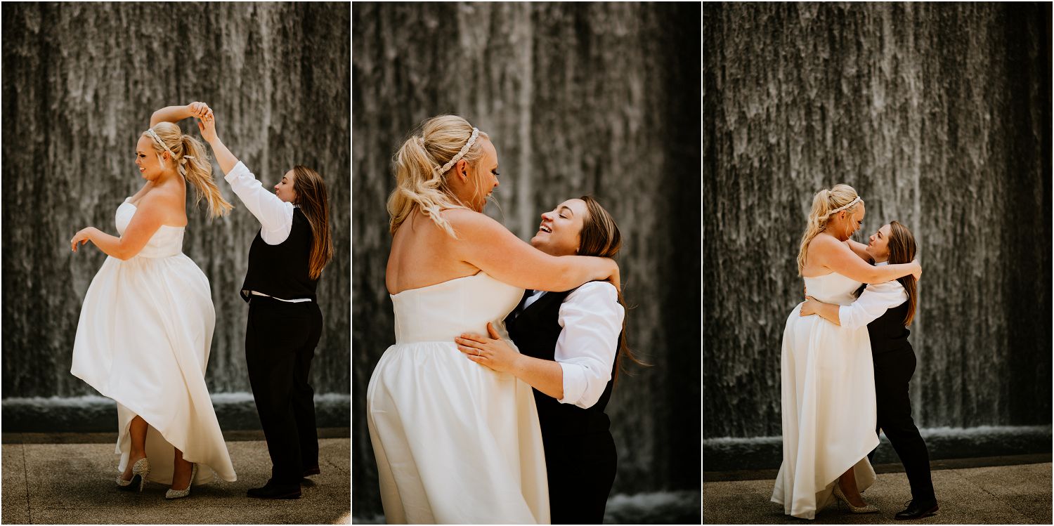 first dance in front of Houston water wall