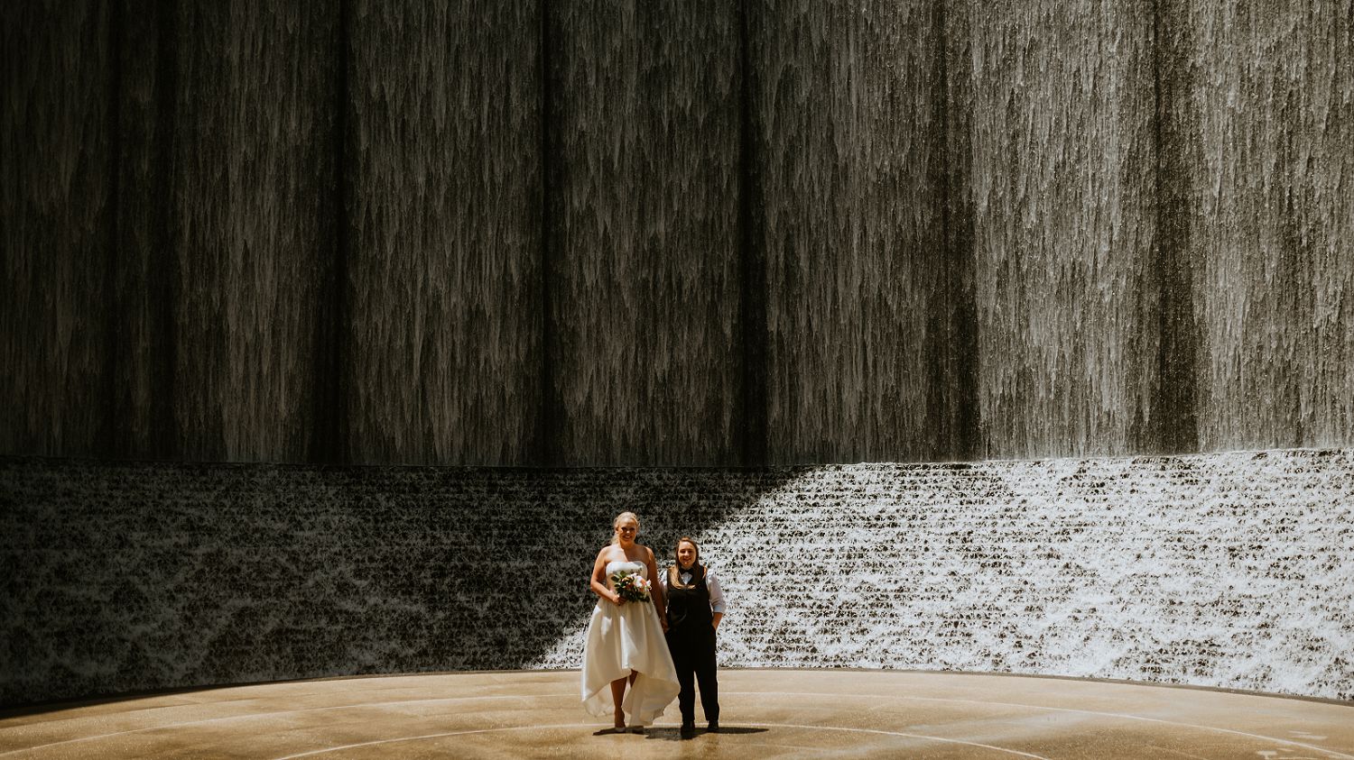 Houston water wall elopement portraits