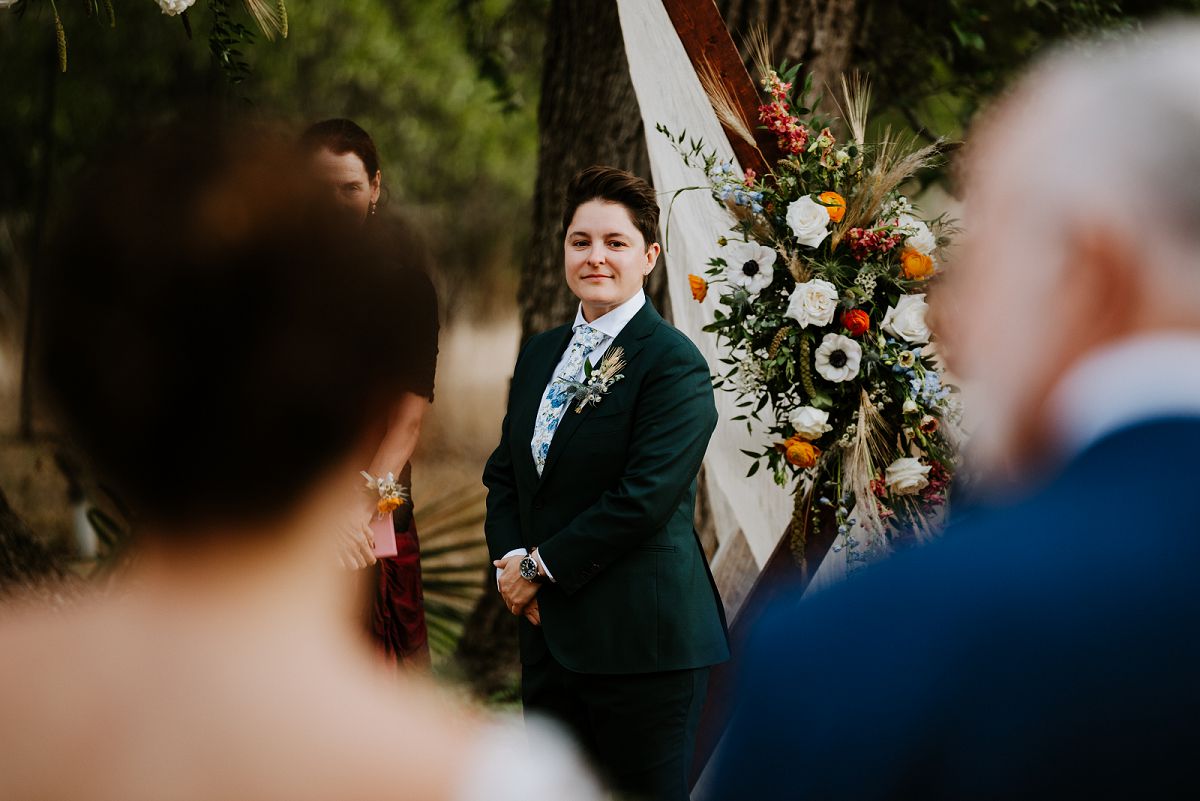 bride reaction to bride walking down aisle