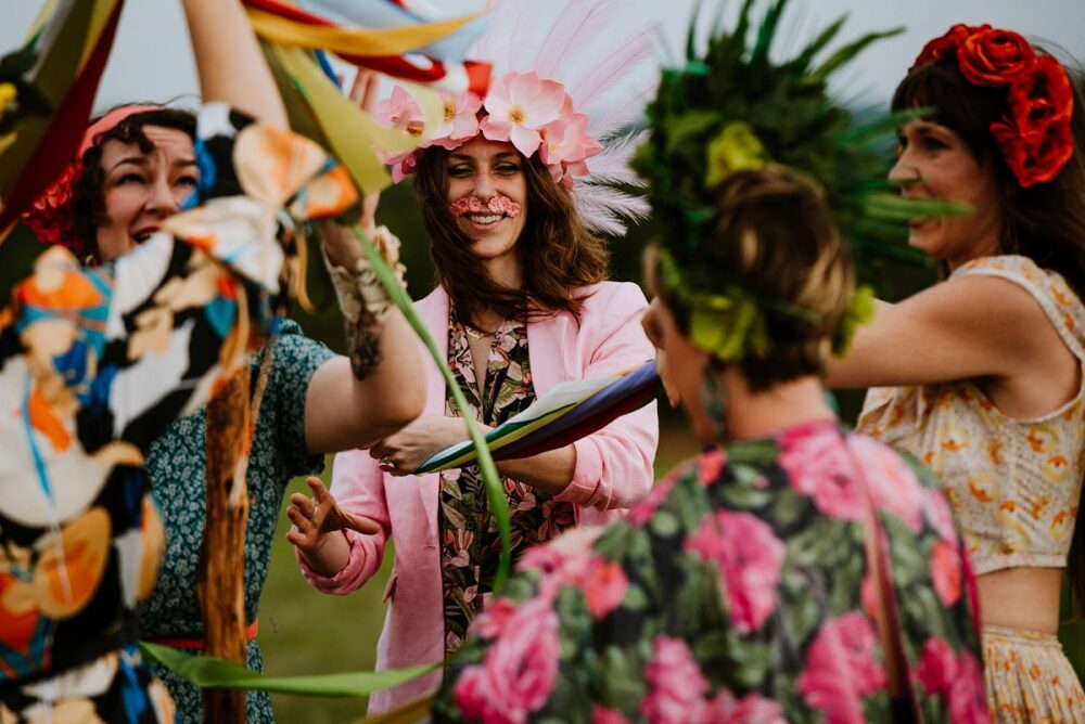 people dancing around during May Pole