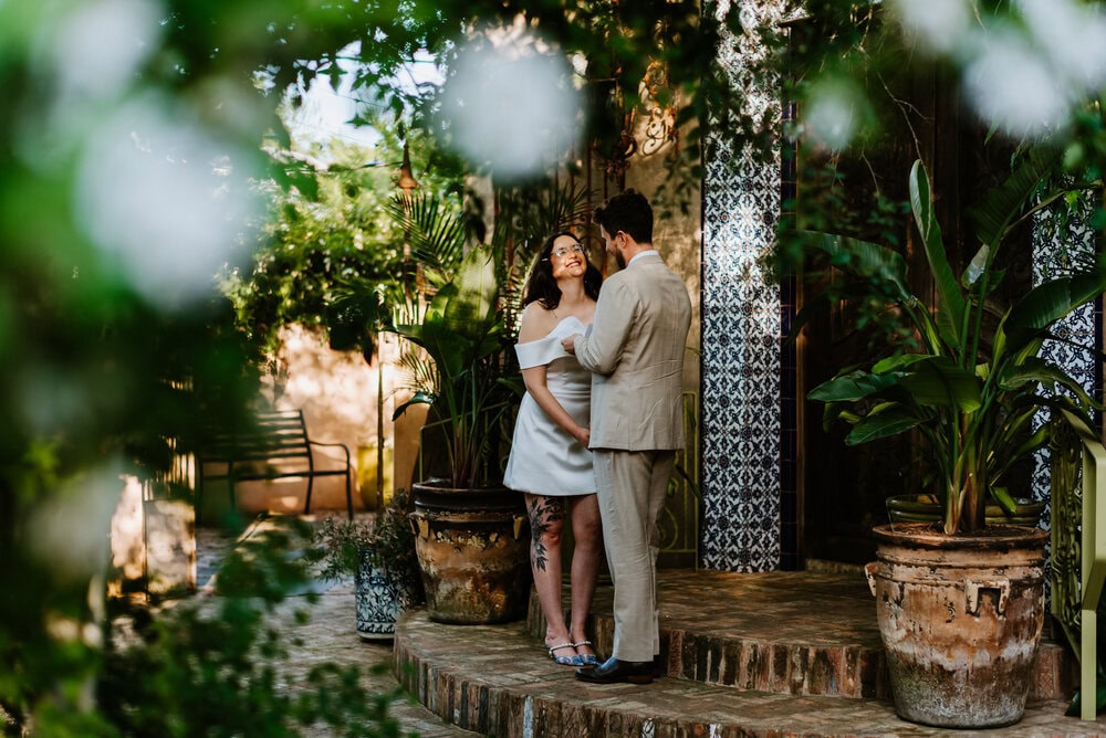 couple sharing private vows at jennifers garden in austin